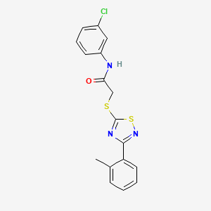 molecular formula C17H14ClN3OS2 B2467092 N-(3-chlorophenyl)-2-((3-(o-tolyl)-1,2,4-thiadiazol-5-yl)thio)acetamide CAS No. 864918-54-7