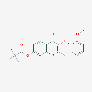 molecular formula C22H22O6 B2467100 2,2-二甲基丙酸3-(2-甲氧基苯氧基)-2-甲基-4-氧代-4H-色烯-7-酯 CAS No. 845659-85-0
