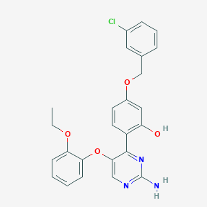 molecular formula C25H22ClN3O4 B2467113 2-(2-Amino-5-(2-ethoxyphenoxy)pyrimidin-4-yl)-5-((3-chlorobenzyl)oxy)phenol CAS No. 899391-96-9