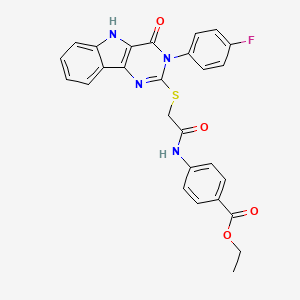 molecular formula C27H21FN4O4S B2467134 ethyl 4-[[2-[[3-(4-fluorophenyl)-4-oxo-5H-pyrimido[5,4-b]indol-2-yl]sulfanyl]acetyl]amino]benzoate CAS No. 536710-88-0