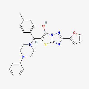 molecular formula C26H25N5O2S B2467141 2-(Furan-2-yl)-5-((4-phenylpiperazin-1-yl)(p-tolyl)methyl)thiazolo[3,2-b][1,2,4]triazol-6-ol CAS No. 896293-76-8