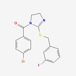 molecular formula C17H14BrFN2OS B2467173 (4-bromophenyl)(2-((3-fluorobenzyl)thio)-4,5-dihydro-1H-imidazol-1-yl)methanone CAS No. 851865-12-8