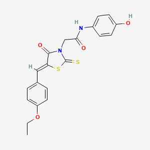 molecular formula C20H18N2O4S2 B2467178 2-[(5Z)-5-[(4-ethoxyphenyl)methylidene]-4-oxo-2-sulfanylidene-1,3-thiazolidin-3-yl]-N-(4-hydroxyphenyl)acetamide CAS No. 476663-51-1