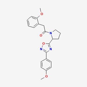 molecular formula C22H23N3O4 B2467181 3-(4-Methoxyphenyl)-5-{1-[(2-methoxyphenyl)acetyl]pyrrolidin-2-yl}-1,2,4-oxadiazole CAS No. 1787855-51-9