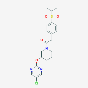 molecular formula C20H24ClN3O4S B2467194 1-(3-((5-Chloropyrimidin-2-yl)oxy)piperidin-1-yl)-2-(4-(isopropylsulfonyl)phenyl)ethanone CAS No. 2034330-23-7