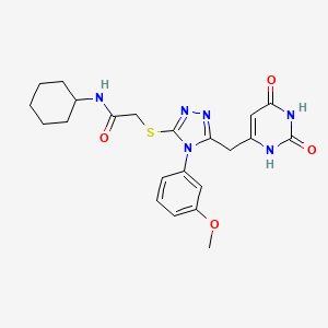 molecular formula C22H26N6O4S B2467203 N-cyclohexyl-2-((5-((2,6-dioxo-1,2,3,6-tetrahydropyrimidin-4-yl)methyl)-4-(3-methoxyphenyl)-4H-1,2,4-triazol-3-yl)thio)acetamide CAS No. 852049-05-9