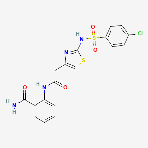 molecular formula C18H15ClN4O4S2 B2467210 2-(2-(2-(4-Chlorophenylsulfonamido)thiazol-4-yl)acetamido)benzamide CAS No. 922100-29-6