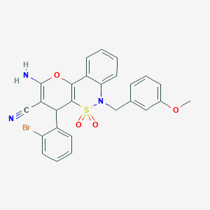 molecular formula C26H20BrN3O4S B2467213 2-氨基-4-(2-溴苯基)-6-(3-甲氧基苄基)-4,6-二氢吡喃并[3,2-c][2,1]苯并噻嗪-3-腈 5,5-二氧化物 CAS No. 893301-78-5