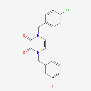 molecular formula C18H14ClFN2O2 B2467218 1-(4-Chlorobenzyl)-4-(3-fluorobenzyl)-1,4-dihydropyrazine-2,3-dione CAS No. 904525-30-0