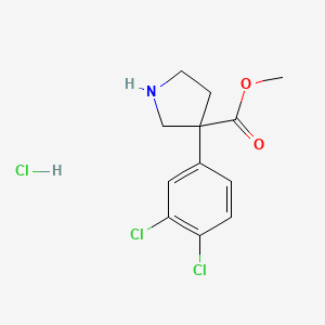 molecular formula C12H14Cl3NO2 B2467226 Methyl-3-(3,4-Dichlorphenyl)pyrrolidin-3-carboxylat; Hydrochlorid CAS No. 2567502-86-5