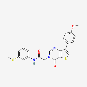 molecular formula C22H19N3O3S2 B2467234 2-[7-(4-甲氧基苯基)-4-氧代噻吩并[3,2-d]嘧啶-3(4H)-基]-N-[3-(甲硫基)苯基]乙酰胺 CAS No. 1207060-21-6