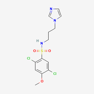 molecular formula C13H15Cl2N3O3S B2467236 2,5-Dichloro-N-(3-imidazol-1-yl-propyl)-4-methoxy-benzenesulfonamide CAS No. 873671-52-4