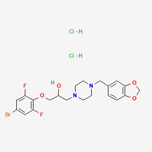 molecular formula C21H25BrCl2F2N2O4 B2467250 1-(4-(Benzo[d][1,3]dioxol-5-ylmethyl)piperazin-1-yl)-3-(4-bromo-2,6-difluorophenoxy)propan-2-ol dihydrochloride CAS No. 1049793-29-4