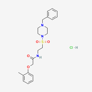 molecular formula C22H30ClN3O4S B2467262 N-(2-((4-benzylpiperazin-1-yl)sulfonyl)ethyl)-2-(o-tolyloxy)acetamide hydrochloride CAS No. 1189704-42-4