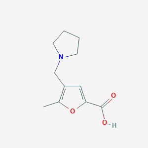 molecular formula C11H15NO3 B2467275 5-Methyl-4-pyrrolidin-1-ylmethyl-furan-2-carboxylic acid CAS No. 299920-96-0
