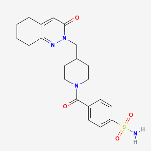 molecular formula C21H26N4O4S B2467287 4-[4-[(3-Oxo-5,6,7,8-tetrahydrocinnolin-2-yl)methyl]piperidine-1-carbonyl]benzenesulfonamide CAS No. 2320469-13-2