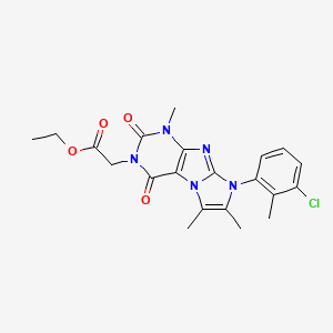 molecular formula C21H22ClN5O4 B2467296 ethyl 2-(8-(3-chloro-2-methylphenyl)-1,6,7-trimethyl-2,4-dioxo-1H-imidazo[2,1-f]purin-3(2H,4H,8H)-yl)acetate CAS No. 887459-90-7
