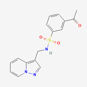 molecular formula C16H15N3O3S B2467300 3-acetyl-N-(pyrazolo[1,5-a]pyridin-3-ylmethyl)benzenesulfonamide CAS No. 1396847-52-1