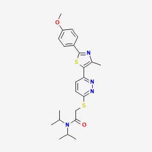 molecular formula C23H28N4O2S2 B2467314 N,N-diisopropyl-2-((6-(2-(4-methoxyphenyl)-4-methylthiazol-5-yl)pyridazin-3-yl)thio)acetamide CAS No. 955240-72-9
