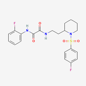 molecular formula C21H23F2N3O4S B2467327 N''-(2-氟苯基)-N-[2-[1-(4-氟苯基)磺酰基-2-哌啶基]乙基]草酰胺 CAS No. 898450-01-6