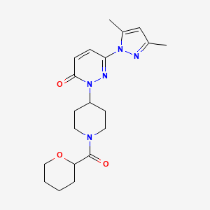 molecular formula C20H27N5O3 B2467332 6-(3,5-Dimethylpyrazol-1-yl)-2-[1-(oxane-2-carbonyl)piperidin-4-yl]pyridazin-3-one CAS No. 2380071-07-6