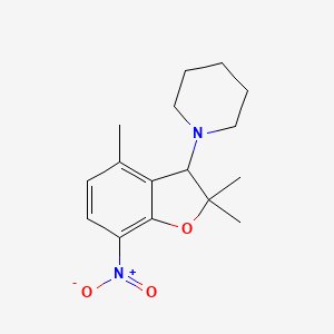 molecular formula C16H22N2O3 B2467333 1-(2,2,4-Trimethyl-7-nitro-2,3-dihydro-1-benzofuran-3-yl)piperidine CAS No. 866151-77-1