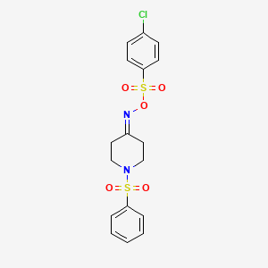 molecular formula C17H17ClN2O5S2 B2467339 4-({[(4-Chlorophenyl)sulfonyl]oxy}imino)-1-(phenylsulfonyl)piperidine CAS No. 477847-35-1