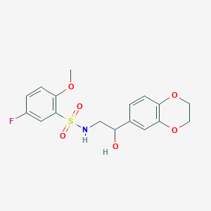 molecular formula C17H18FNO6S B2467341 N-(2-(2,3-二氢苯并[b][1,4]二氧杂环-6-基)-2-羟乙基)-5-氟-2-甲氧基苯磺酰胺 CAS No. 2034262-62-7