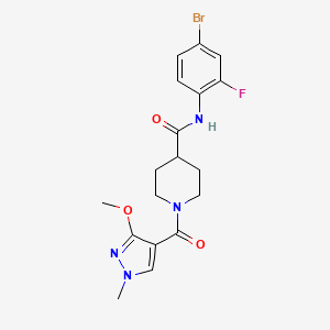 molecular formula C18H20BrFN4O3 B2467363 N-(4-bromo-2-fluorophenyl)-1-(3-methoxy-1-methyl-1H-pyrazole-4-carbonyl)piperidine-4-carboxamide CAS No. 1396887-21-0