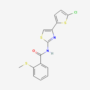 molecular formula C15H11ClN2OS3 B2467378 N-(4-(5-chlorothiophen-2-yl)thiazol-2-yl)-2-(methylthio)benzamide CAS No. 896345-53-2