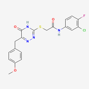 molecular formula C19H16ClFN4O3S B2467381 N-(3-chloro-4-fluorophenyl)-2-((6-(4-methoxybenzyl)-5-oxo-4,5-dihydro-1,2,4-triazin-3-yl)thio)acetamide CAS No. 898624-36-7