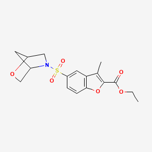 molecular formula C17H19NO6S B2467388 5-(2-氧杂-5-氮杂双环[2.2.1]庚烷-5-磺酰基)-3-甲基苯并呋喃-2-羧酸乙酯 CAS No. 2034455-19-9