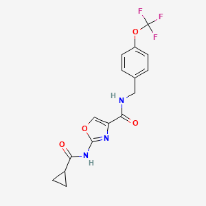 molecular formula C16H14F3N3O4 B2467407 2-(cyclopropanecarboxamido)-N-(4-(trifluoromethoxy)benzyl)oxazole-4-carboxamide CAS No. 1351591-43-9