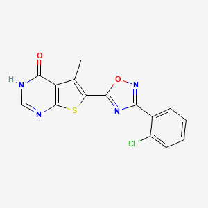 molecular formula C15H9ClN4O2S B2467427 6-[3-(2-chlorophenyl)-1,2,4-oxadiazol-5-yl]-5-methylthieno[2,3-d]pyrimidin-4(3H)-one CAS No. 1223889-76-6
