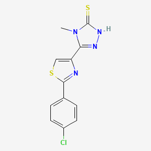 molecular formula C12H9ClN4S2 B2467429 5-[2-(4-chlorophenyl)-1,3-thiazol-4-yl]-4-methyl-4H-1,2,4-triazole-3-thiol CAS No. 198841-45-1