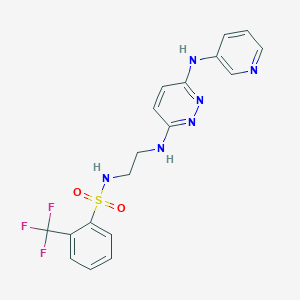 molecular formula C18H17F3N6O2S B2467434 N-(2-((6-(pyridin-3-ylamino)pyridazin-3-yl)amino)ethyl)-2-(trifluoromethyl)benzenesulfonamide CAS No. 1021217-99-1