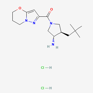 molecular formula C16H28Cl2N4O2 B2467443 [(3S,4R)-3-Amino-4-(2,2-dimethylpropyl)pyrrolidin-1-yl]-(6,7-dihydro-5H-pyrazolo[5,1-b][1,3]oxazin-2-yl)methanone;dihydrochloride CAS No. 2418594-50-8