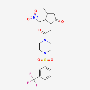 molecular formula C20H24F3N3O6S B2467455 4-Methyl-3-(nitromethyl)-2-(2-oxo-2-{4-[3-(trifluoromethyl)benzenesulfonyl]piperazin-1-yl}ethyl)cyclopentan-1-one CAS No. 1212335-32-4