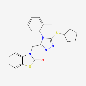 molecular formula C22H22N4OS2 B2467459 3-((5-(cyclopentylthio)-4-(o-tolyl)-4H-1,2,4-triazol-3-yl)methyl)benzo[d]thiazol-2(3H)-one CAS No. 847402-77-1