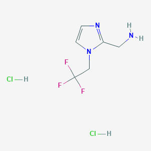 molecular formula C6H10Cl2F3N3 B2467467 [1-(2,2,2-トリフルオロエチル)イミダゾール-2-イル]メタンアミン；二塩酸塩 CAS No. 2344680-48-2