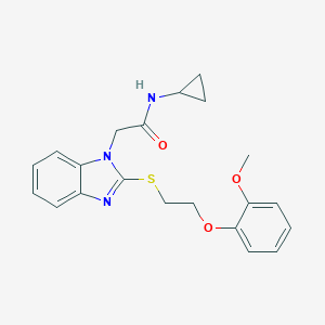 molecular formula C21H23N3O3S B246747 N-cyclopropyl-2-(2-{[2-(2-methoxyphenoxy)ethyl]sulfanyl}-1H-benzimidazol-1-yl)acetamide 