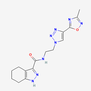 molecular formula C15H18N8O2 B2467472 N-(2-(4-(3-methyl-1,2,4-oxadiazol-5-yl)-1H-1,2,3-triazol-1-yl)ethyl)-4,5,6,7-tetrahydro-1H-indazole-3-carboxamide CAS No. 2034345-69-0