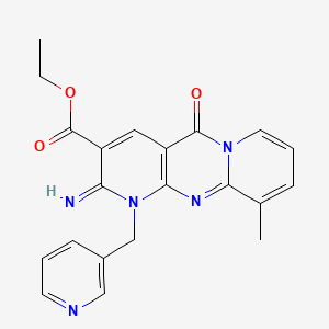 molecular formula C21H19N5O3 B2467476 ethyl 2-imino-10-methyl-5-oxo-1-(pyridin-3-ylmethyl)-2,5-dihydro-1H-dipyrido[1,2-a:2',3'-d]pyrimidine-3-carboxylate CAS No. 370573-01-6