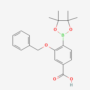 molecular formula C20H23BO5 B2467481 3-(Benzyloxy)-4-(tetramethyl-1,3,2-dioxaborolan-2-yl)benzoic acid CAS No. 2377610-61-0