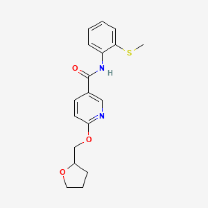 molecular formula C18H20N2O3S B2467490 N-(2-(甲硫基)苯基)-6-((四氢呋喃-2-基)甲氧基)烟酰胺 CAS No. 2034272-91-6