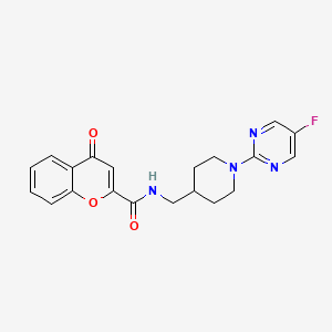 molecular formula C20H19FN4O3 B2467493 N-((1-(5-fluoropyrimidin-2-yl)piperidin-4-yl)methyl)-4-oxo-4H-chromene-2-carboxamide CAS No. 2034258-60-9