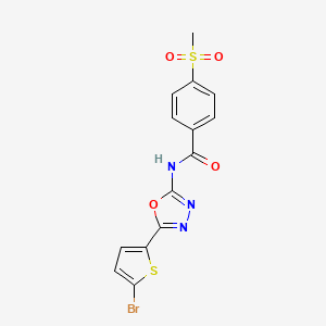 molecular formula C14H10BrN3O4S2 B2467530 N-(5-(5-bromothiophen-2-yl)-1,3,4-oxadiazol-2-yl)-4-(methylsulfonyl)benzamide CAS No. 1021131-93-0