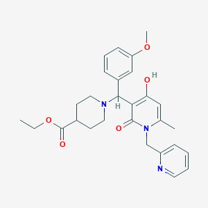 Ethyl 1-((4-hydroxy-6-methyl-2-oxo-1-(pyridin-2-ylmethyl)-1,2-dihydropyridin-3-yl)(3-methoxyphenyl)methyl)piperidine-4-carboxylate