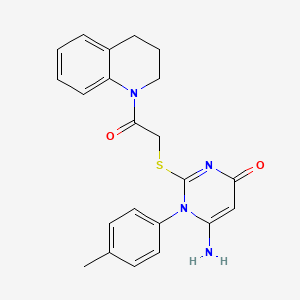 molecular formula C22H22N4O2S B2467543 6-amino-2-[2-(3,4-dihydro-2H-quinolin-1-yl)-2-oxoethyl]sulfanyl-1-(4-methylphenyl)pyrimidin-4-one CAS No. 872629-77-1