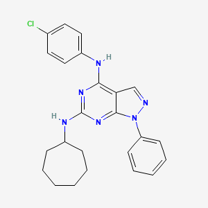 molecular formula C24H25ClN6 B2467545 N4-(4-chlorophenyl)-N6-cycloheptyl-1-phenyl-1H-pyrazolo[3,4-d]pyrimidine-4,6-diamine CAS No. 946348-56-7